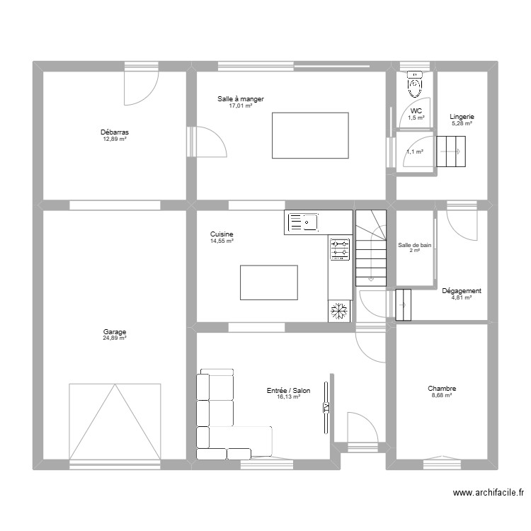 Anjou - Rez de Chaussé - Projet Pierre. Plan de 11 pièces et 109 m2