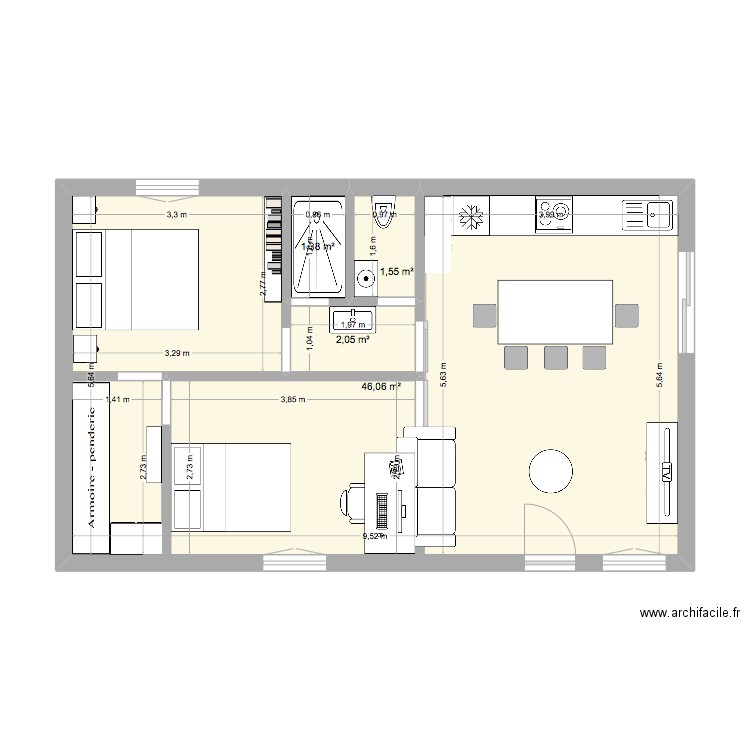 Castries 2. Plan de 4 pièces et 51 m2