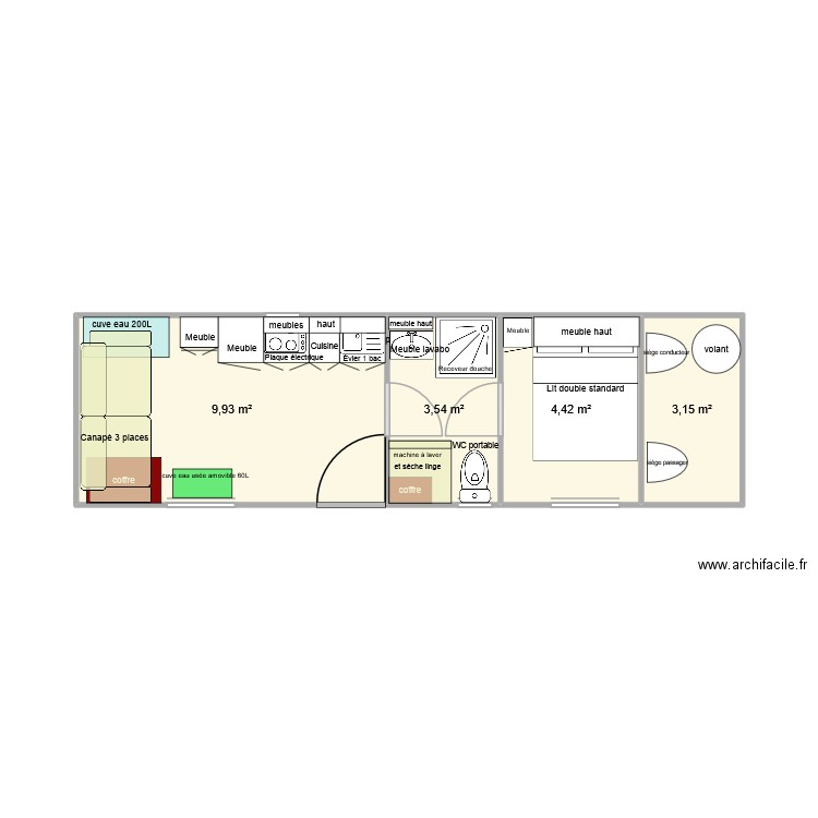 CAMION. Plan de 4 pièces et 21 m2