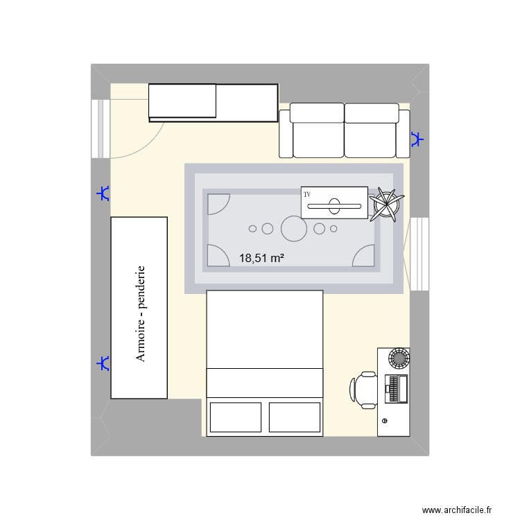Chambre Zoé. Plan de 1 pièce et 19 m2