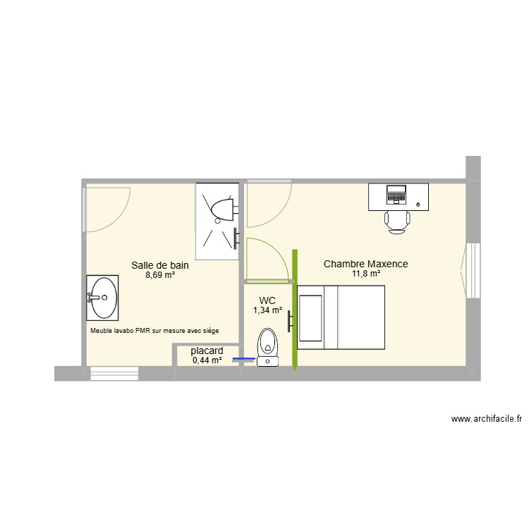 DREVET. Plan de 4 pièces et 22 m2
