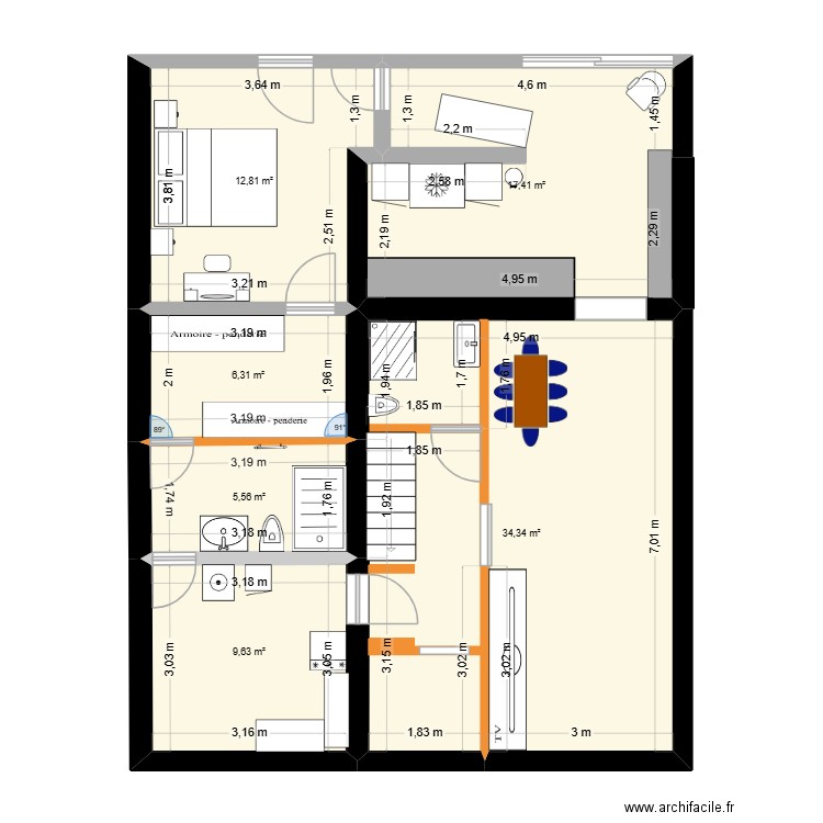 test maison 2.1. Plan de 6 pièces et 86 m2