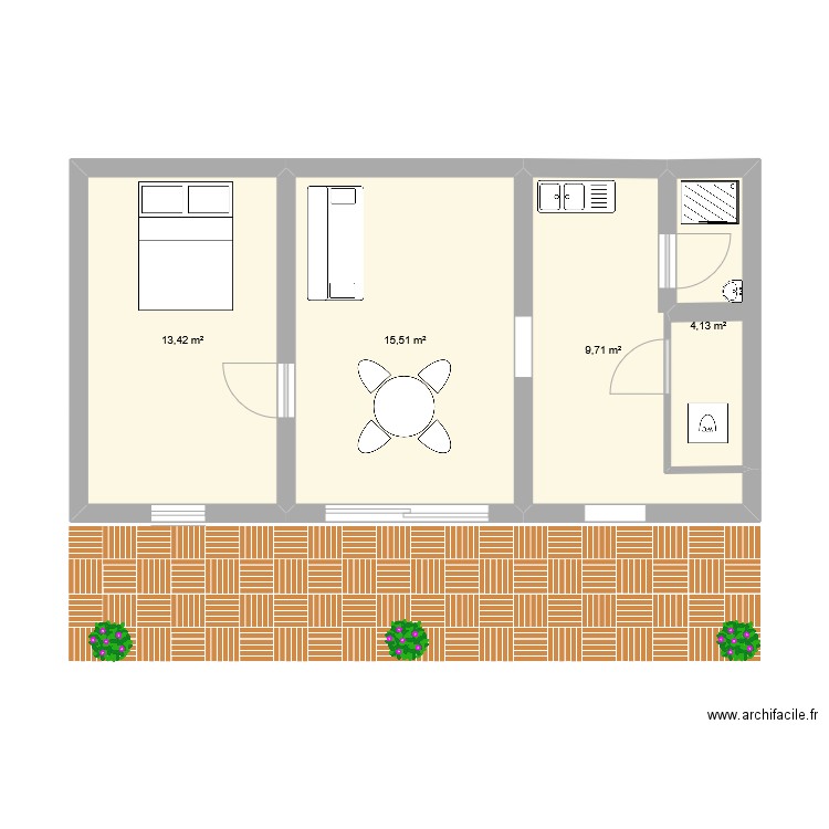125. Plan de 4 pièces et 43 m2