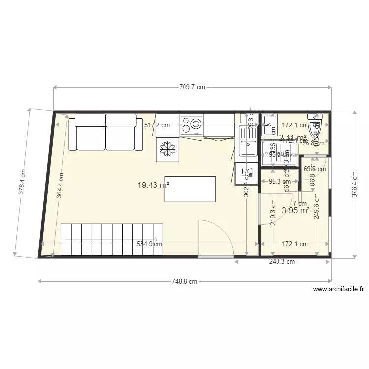 palissade4. Plan de 3 pièces et 25 m²