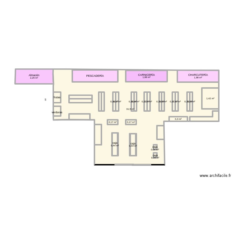 croquis consum. Plan de 33 pièces et 59 m2