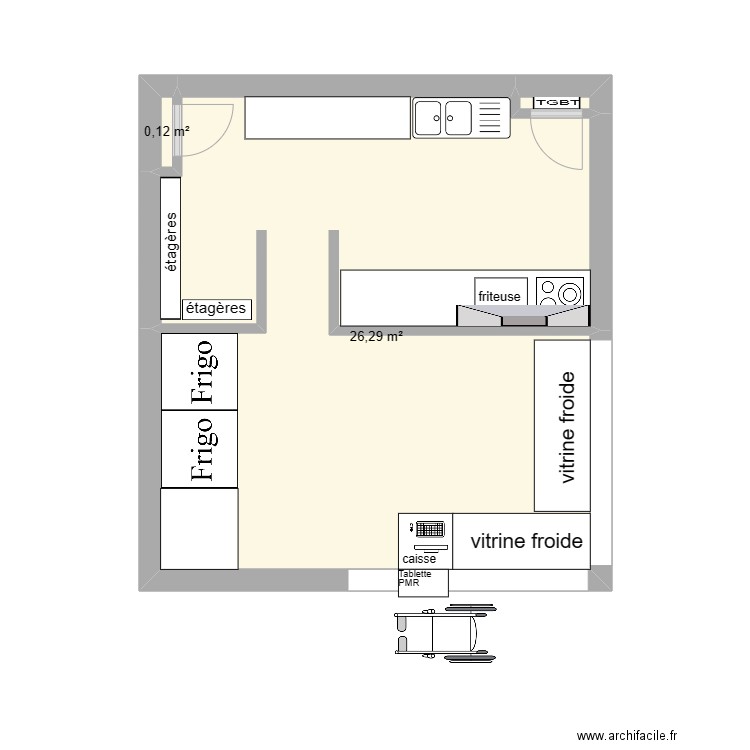 sushi halle plan d'accessibilité. Plan de 3 pièces et 27 m2