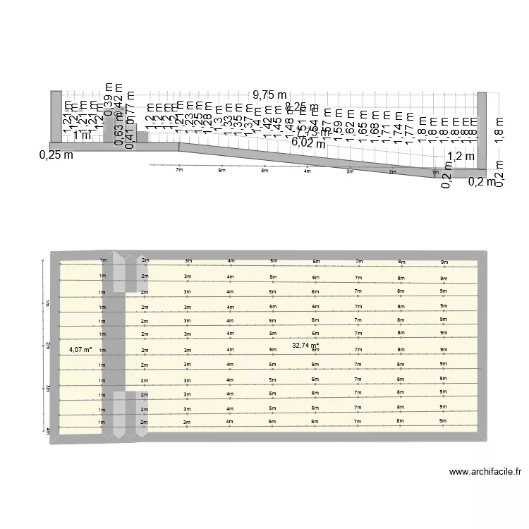 mur_cot&eacute; maison_cotes. Plan de 2  et 37 m²
