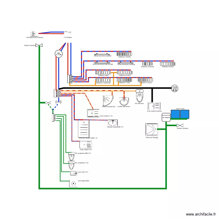 Reseau plomberie. Plan de 