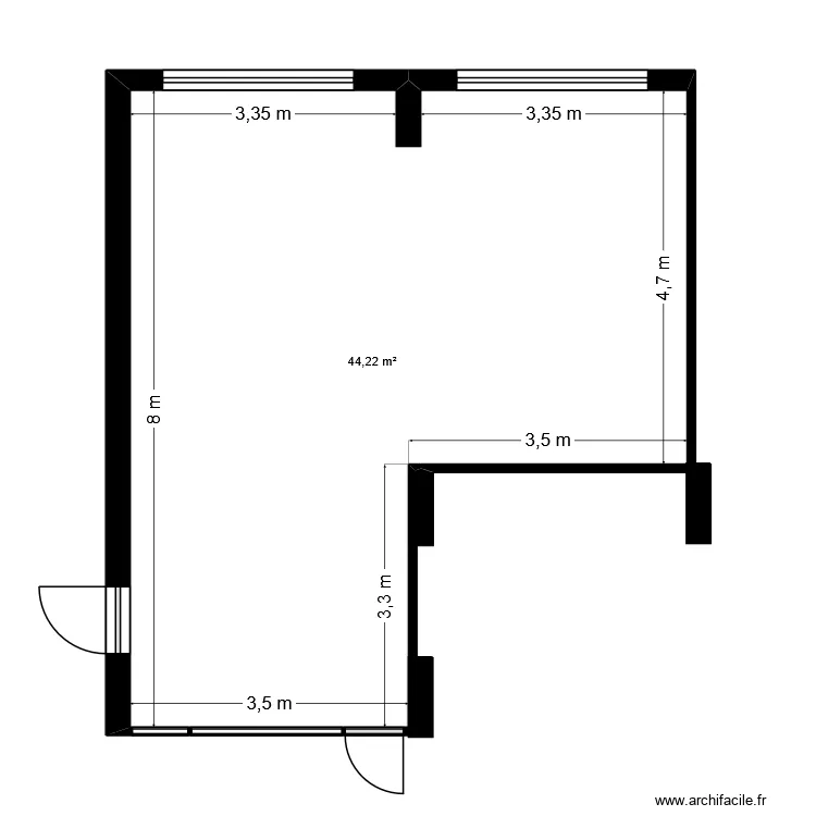 Bois d'Aurouze. Plan de 1 pièce et 44 m²