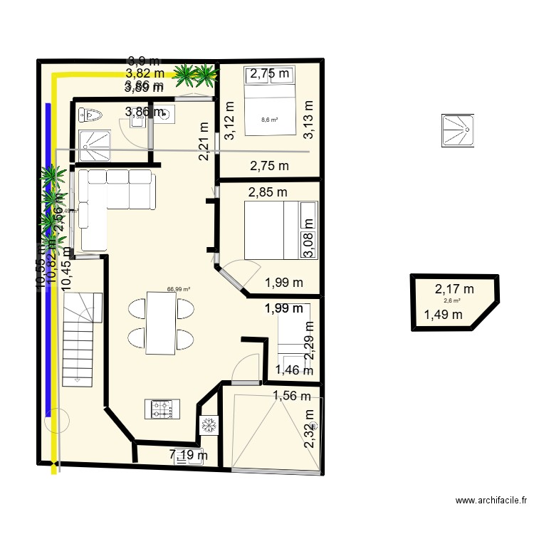 KODOK C. Plan de 4 pièces et 83 m2