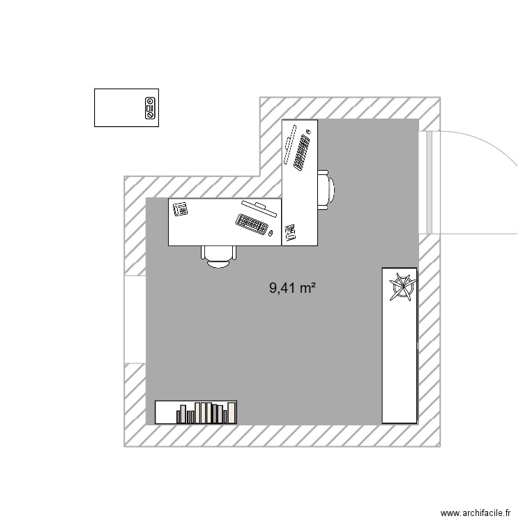 bureau. Plan de 1 pièce et 9 m2
