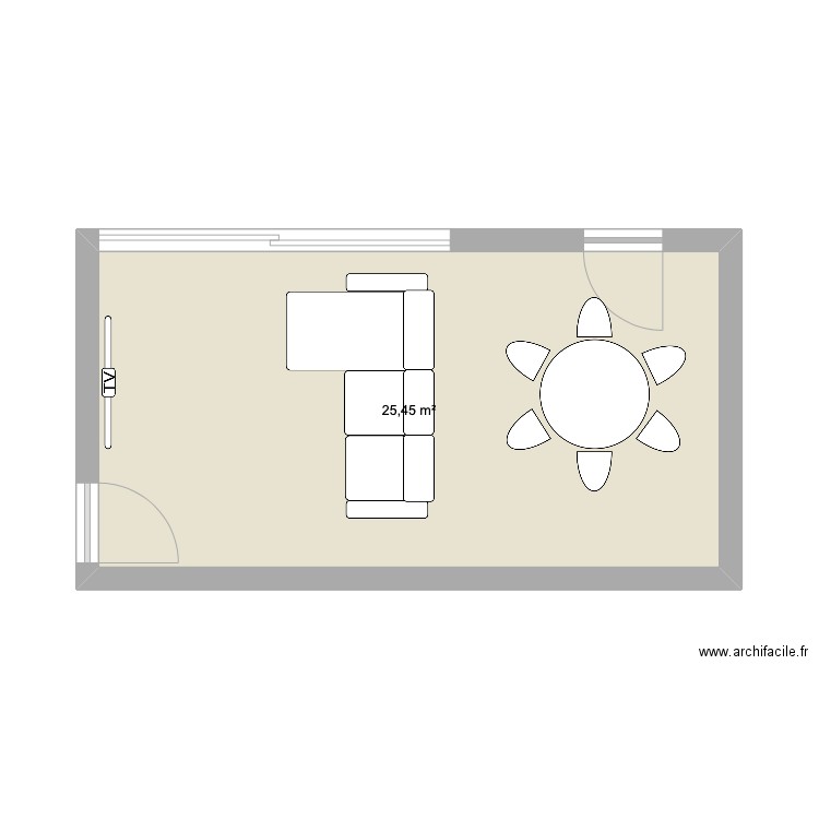 salon. Plan de 1 pièce et 25 m2