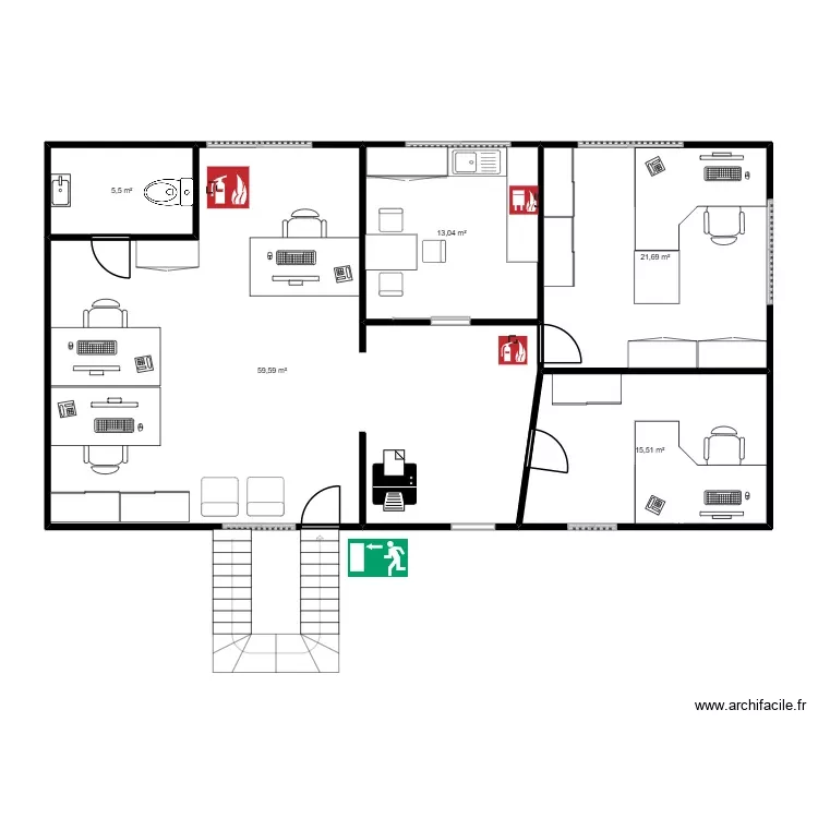 bureau etage 2. Plan de 5 Pièces et 115 m² bureau etage 2. Plan de 5 Pièces et 115 m²