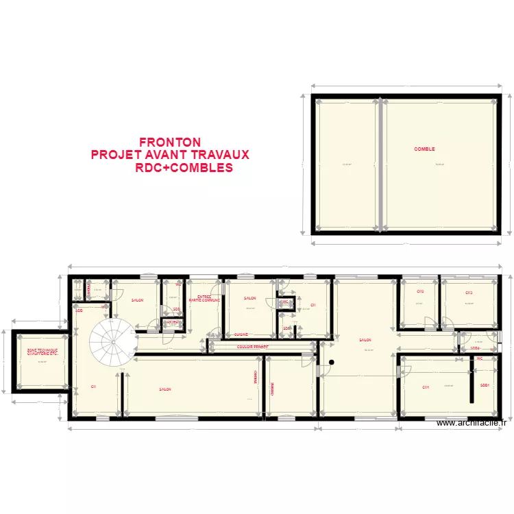 PLAN FRONTON RDC ET COMBLES AVANT TRAVAUX. Plan de 