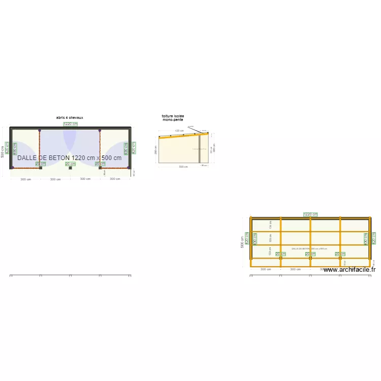 abri 12,2 x 4,2 ext - 11,8 x 4 int ET PORTES. Plan de 