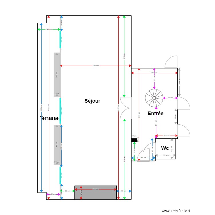 Plan penthouse séjour. Plan de 8 pièces et 89 m2