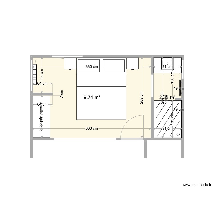 chambre manu V2 chambre moyenne. Plan de 2 pièces et 12 m2