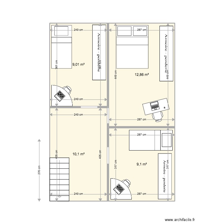 etage elevation nord. Plan de 4 pièces et 41 m2