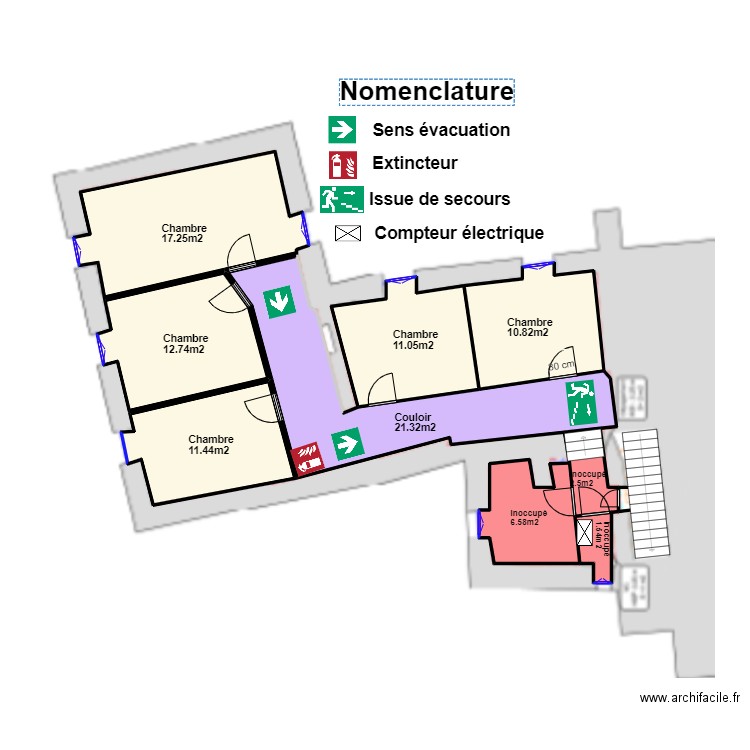 1er étage du donjon. Plan de 9 pièces et 96 m2