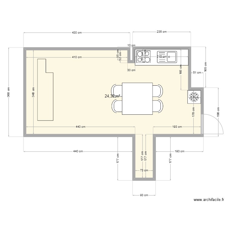 cuisine Barjols. Plan de 1 pièce et 24 m2