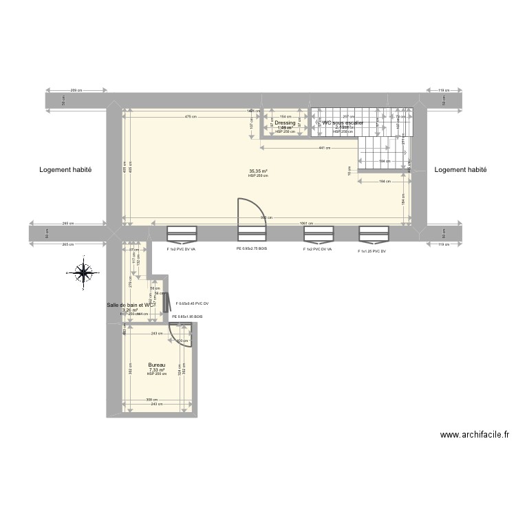 Frossard. Plan de 10 pièces et 90 m2