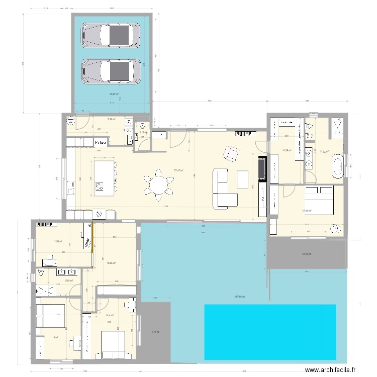 VERRIERE. Plan de 16 pièces et 348 m2