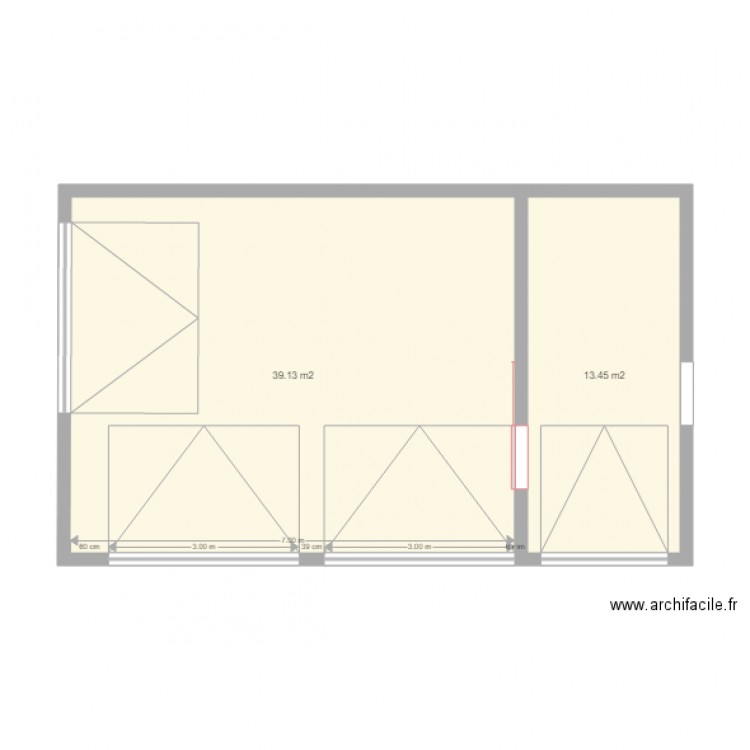 Abri maçon 1. Plan de 2 pièces et 53 m2