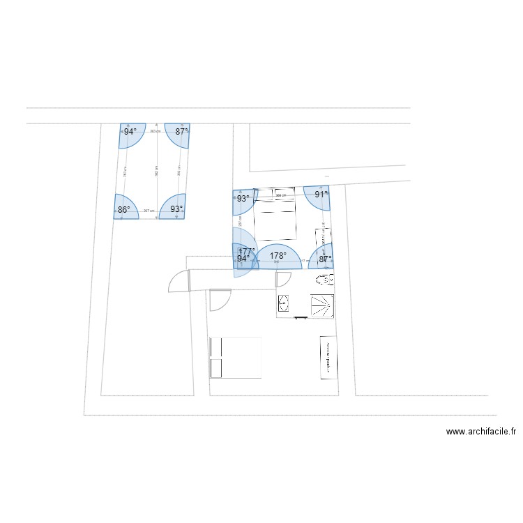 ETAGE. Plan de 3 pièces et 42 m2