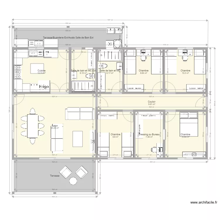 F5 Cuisine ferm&eacute;e Toit 2 Pans BIS. Plan de 