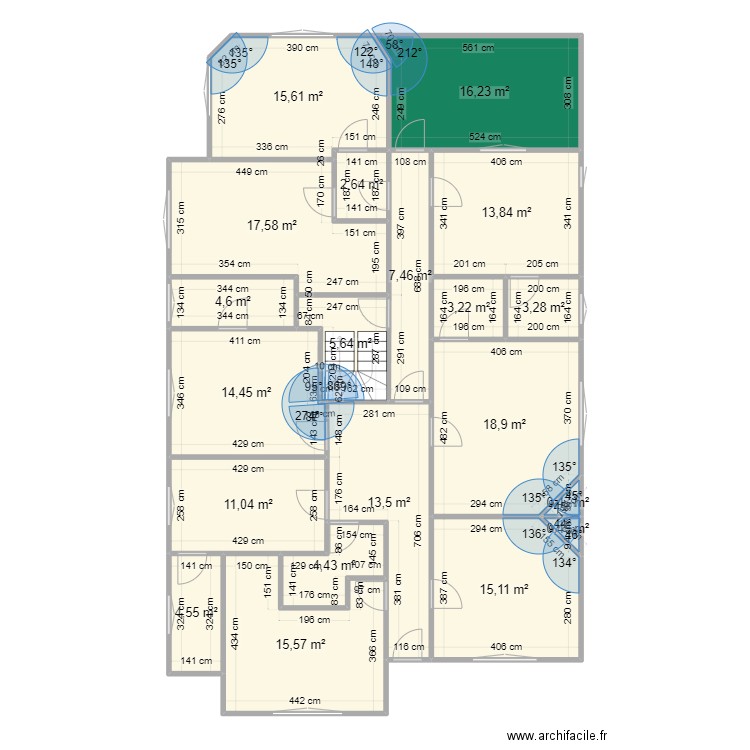 15 descartes RDC Coliving. Plan de 20 pièces et 189 m2