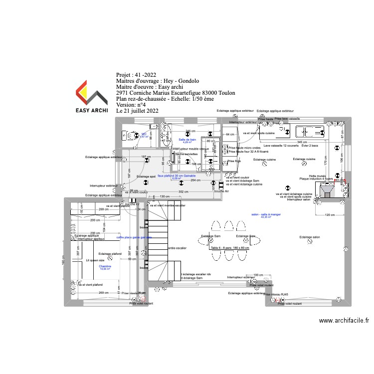 projet rez-de-chaussée Hey. Plan de 6 pièces et 67 m2