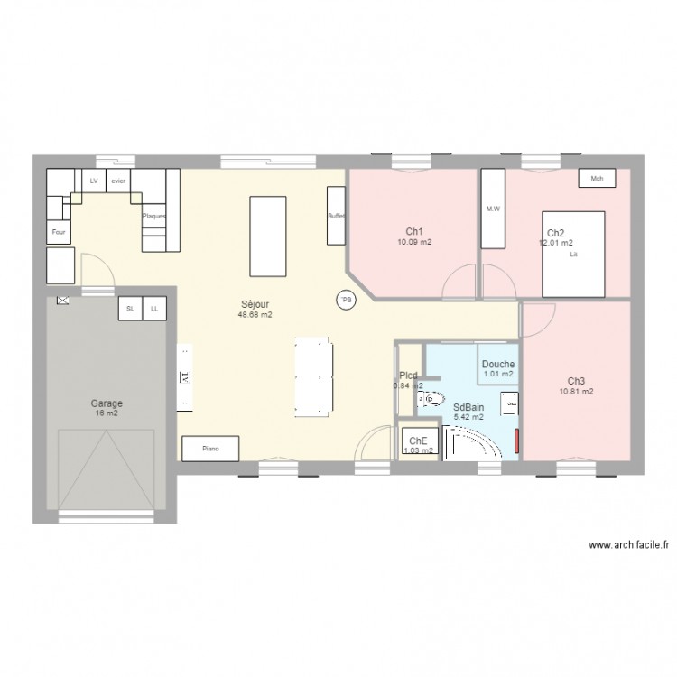 Maison 3ch garage1. Plan de 0 pièce et 0 m2