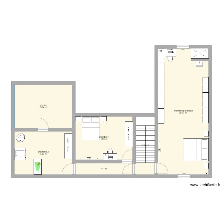 etage. Plan de 6 pièces et 97 m2