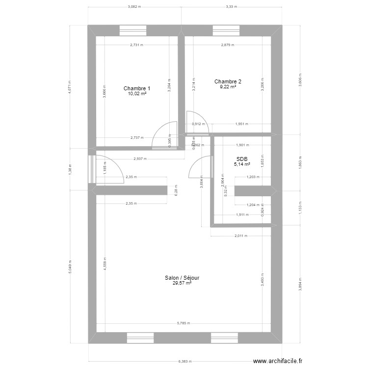 Algrange F3 côtes exactes. Plan de 4 pièces et 54 m2