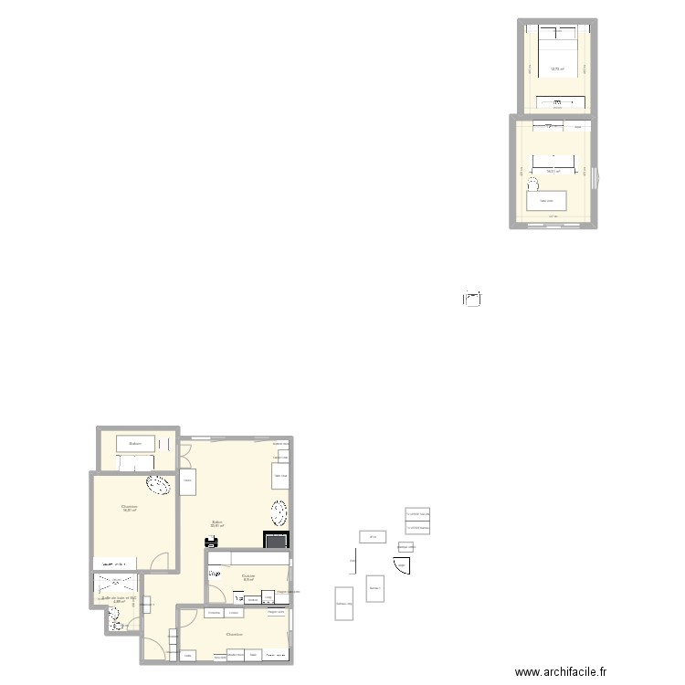 Test avec meuble. Plan de 8 pièces et 112 m2