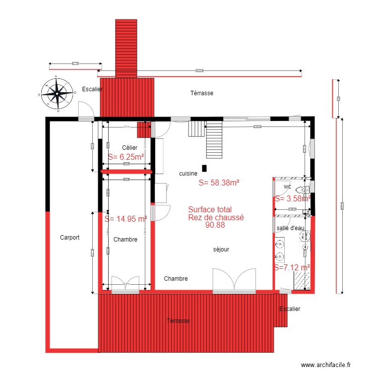 chalet 63 projet rez de chaussé 1. Plan de 4 pièces et 90 m2