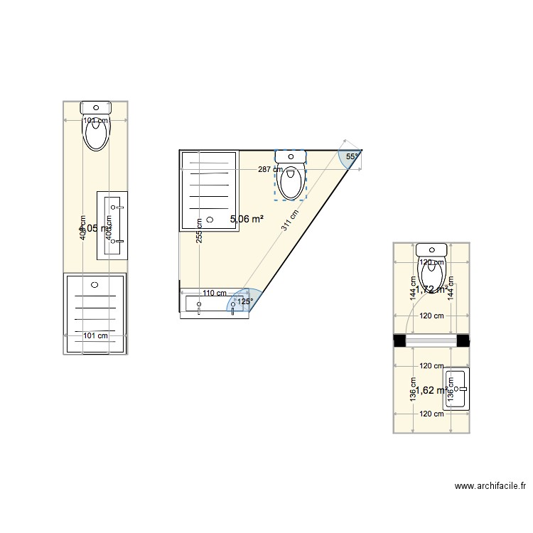 SALLE DE BAIN. Plan de 4 pièces et 12 m2