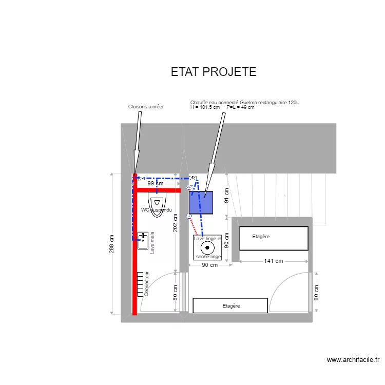 WC Mallassagne &eacute;tat projet&eacute;. Plan de 