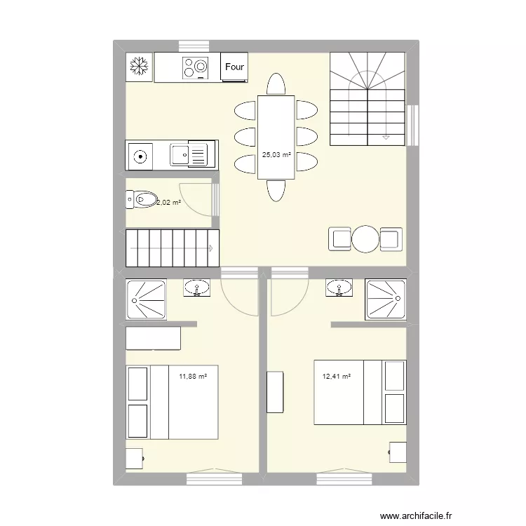 2chambres individuelles . Plan de 