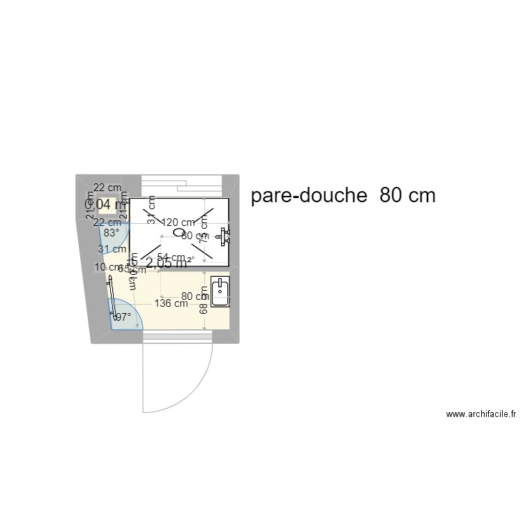 sdb étage v5. Plan de 2 pièces et 2 m2