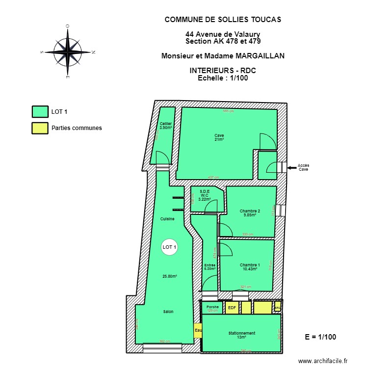 MARGAILLAN TOUCAS RDC CAVE. Plan de 17 pièces et 102 m2