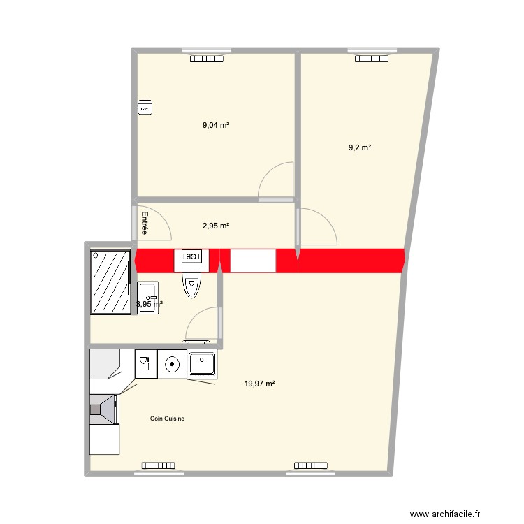 Blomet 2. Plan de 5 pièces et 45 m2