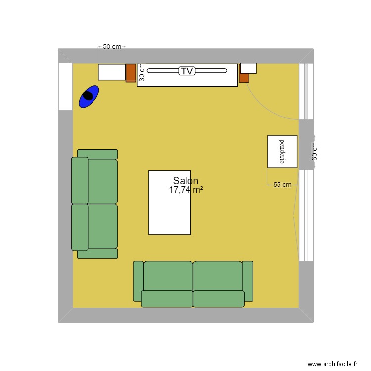 Salon Maison. Plan de 1 pièce et 18 m2