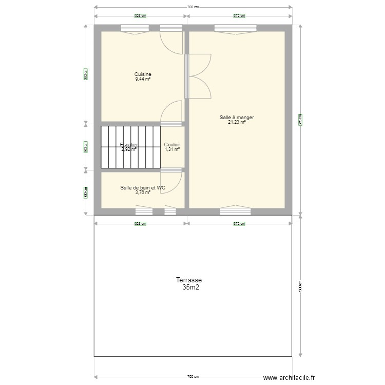 Rdc2023. Plan de 5 pièces et 39 m2