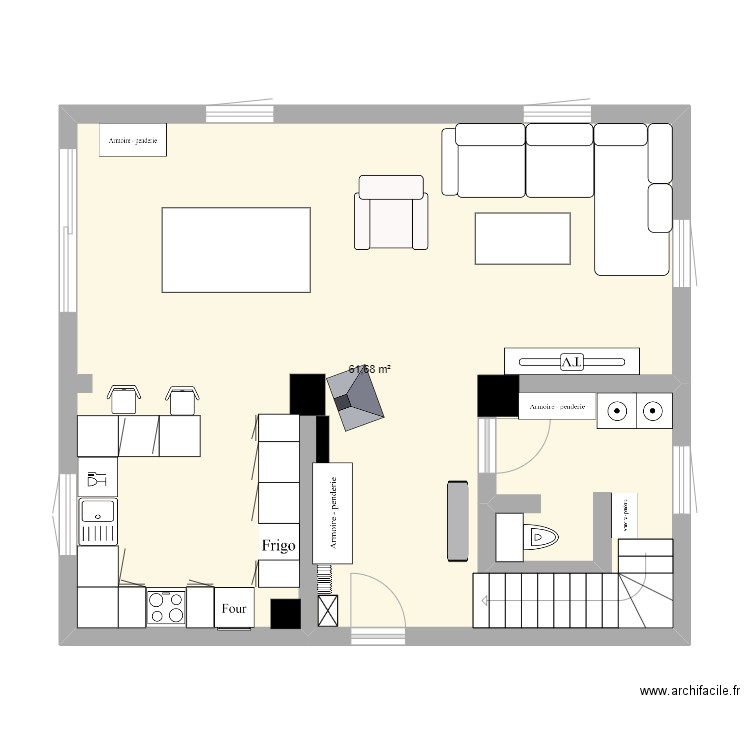 lingo maison. Plan de 1 pièce et 62 m2