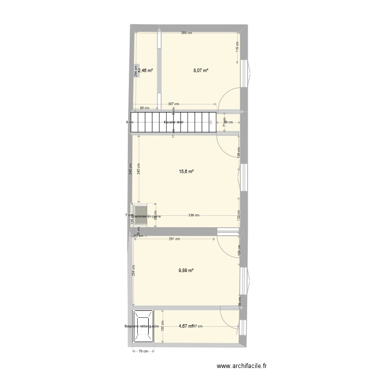 RAVOUX ETAGE  EXISTANT. Plan de 5 pièces et 41 m2