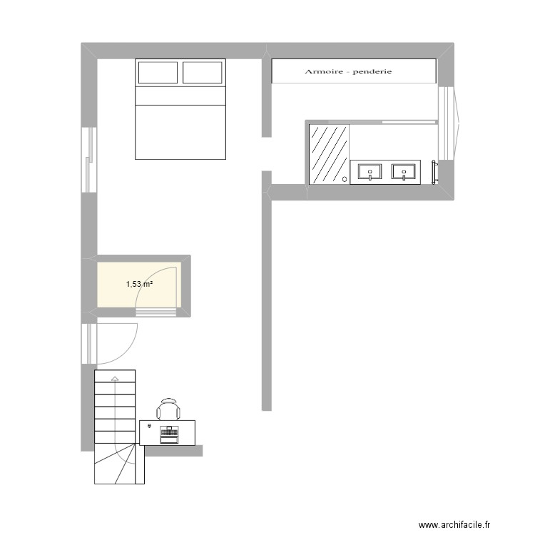 suite parentale V3. Plan de 1 pièce et 2 m2