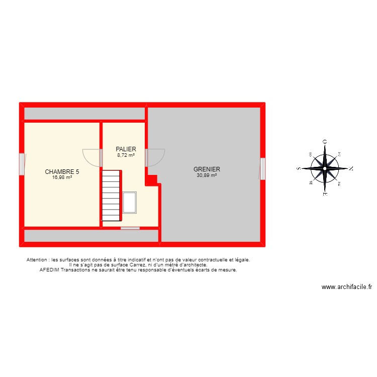 BI10314 ETAGE 2. Plan de 6 pièces et 65 m2