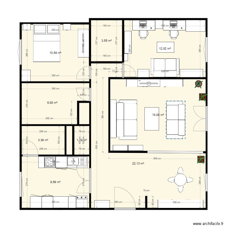 appatr 2. Plan de 11 pièces et 90 m2