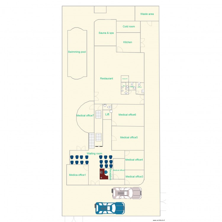 Mirador hospital. Plan de 24 pièces et 591 m2